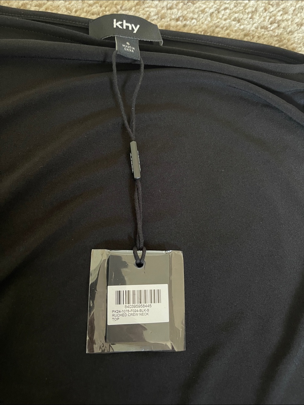 Bundle of 2 NWT Khy asymmetrical ruched short sleeve tops, black / cream, small - Picture 2 of 5